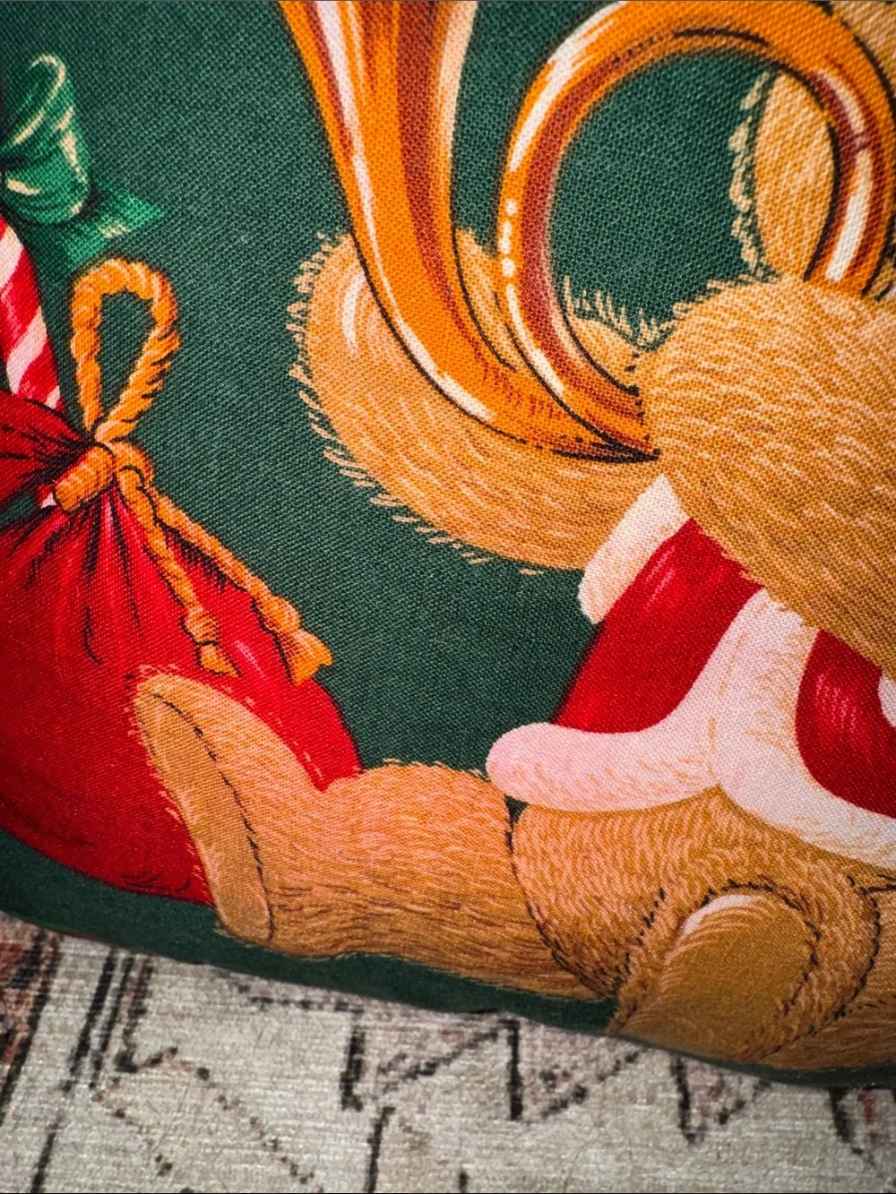 Vintage Christmas  Bear Decorative Pillow Cover Set - Green & Red
